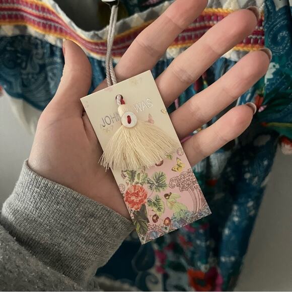 Johnny Was Hilary Blue Square Neck Printed Puff-Sleeve Blouse - Picture 6 of 9